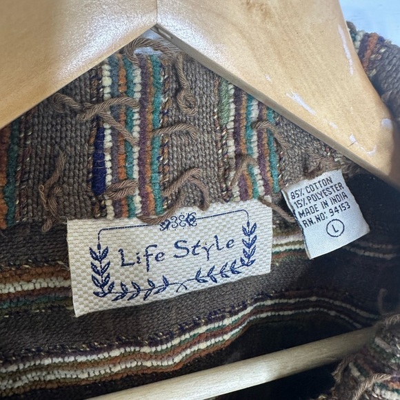 Vintage Life Style Boho Textured Woven Jacket Women’s Large | Brown Earth Tone - Picture 4 of 6